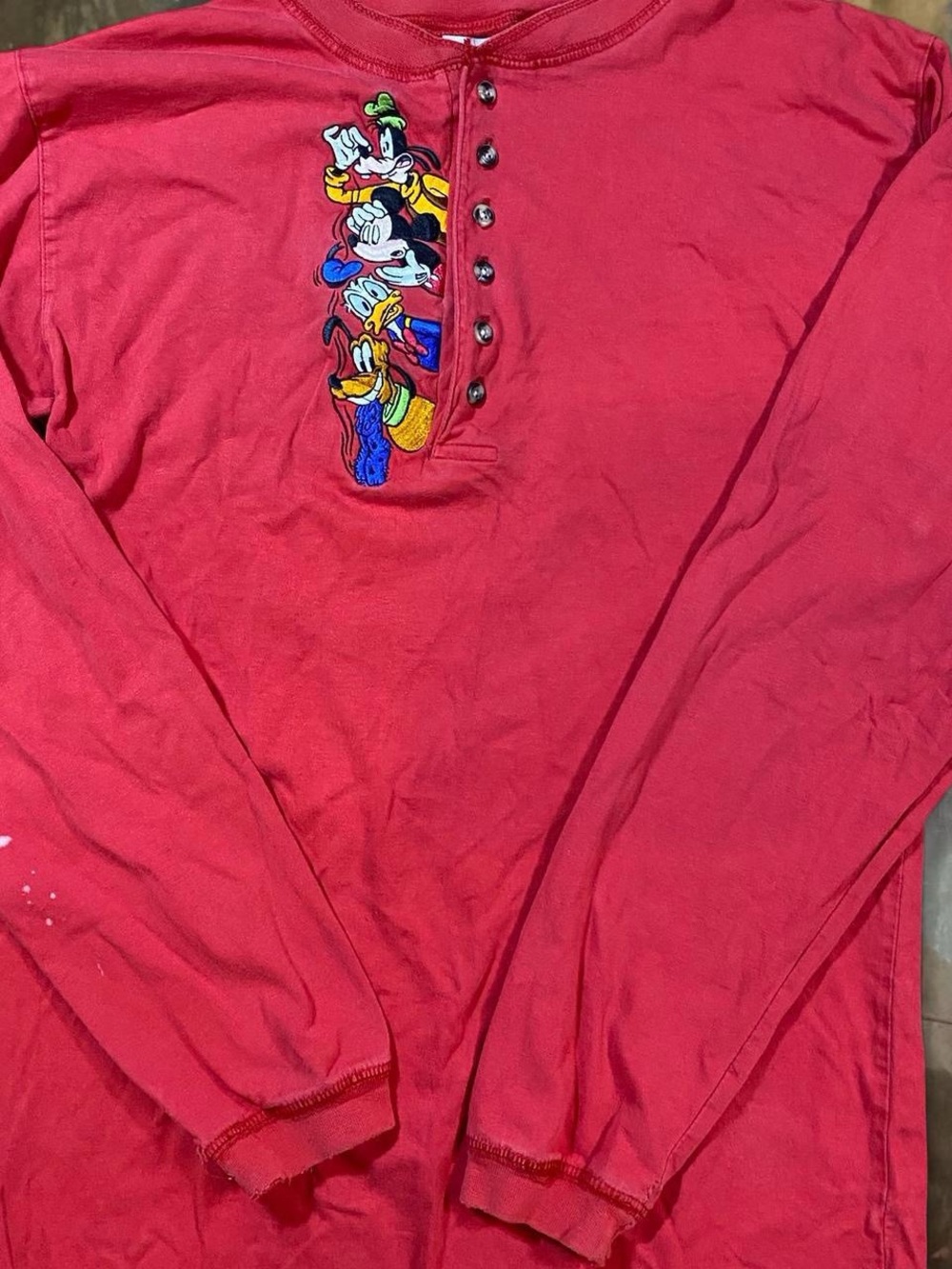 Disney Red Henley Top with Character Embroidery